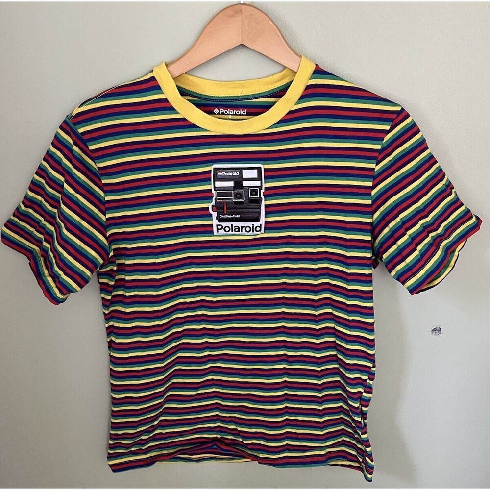 Polaroid Men's Short Sleeve Tee Shirt Striped Rainbow Colors Size Small
